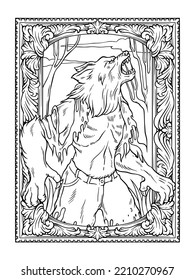 Vector Hand Drawn Werewolf Coloring Page