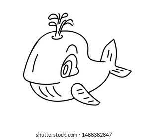 Vector hand drawn whale, funny animal