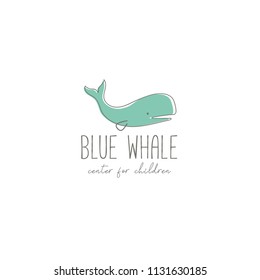 Vector hand drawn  whale for labels, logos and badges for  kids club, baby shop, toys shop and any other children's projects.
