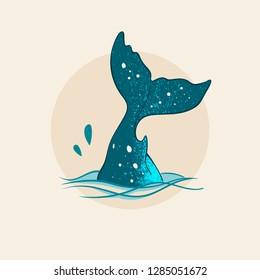 Vector hand drawn whale with splash texture. Grange whale illustration. Sketch. Tattoo art, graphic, t-shirt design, poster design, invitations, greeting cards, posters.