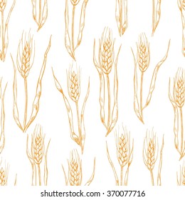 Vector hand drawn wheat ears seamlless pattern. Great background for bakery.