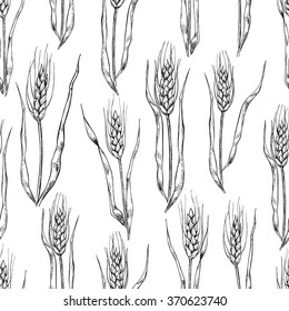 Vector hand drawn wheat ears seamlless pattern. Great background for bakery.