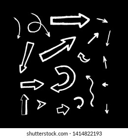 Vector hand drawn white arrows. Set of vector arrows.