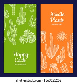 Vector hand drawn wild cacti plants web banner and poster templates illustration