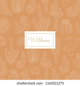 Vector hand drawn wild cacti plants background with place for text illustration