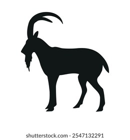 Vector hand drawn wild goat silhouette isolated on white background