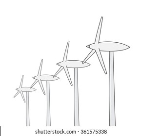 Vector hand drawn wind turbines. eco energy creative concept sketch