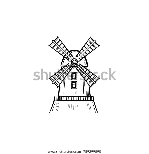 Vector Hand Drawn Windmill Outline Doodle Stock Vector (Royalty Free ...