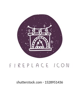 Vector hand drawn winter Christmas fireplace icon for party, festival, blog, greeting card or logo. Minimalistic New Year and Christmas stories template