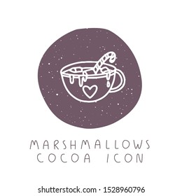 Vector hand drawn winter marshmallows cocoa icon for party, festival, blog or logo. Minimalistic New Year and Christmas stories template