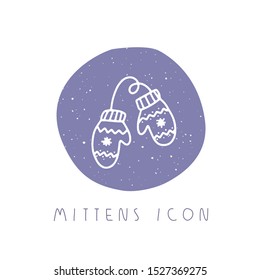 Vector hand drawn winter mittens icon for party, festival, blog, greeting card or logo. Minimalistic New Year and Christmas stories template