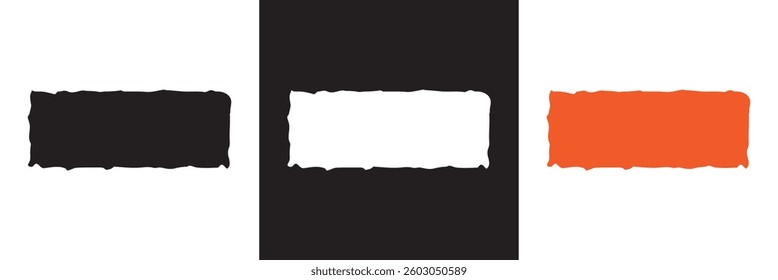 Vector hand drawn wobbly  frame shapes. Cute  torn paper forms. Loose jagged wavy edges.  Vector illustration. isolated on white and black background. EPS 10