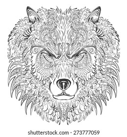 Vector hand drawn wolf covered with vintage ornament