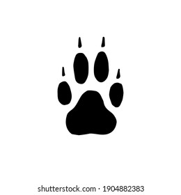 Vector hand drawn wolf dog paw foot print isolated on white background
