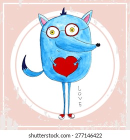 vector hand drawn wolf with heart