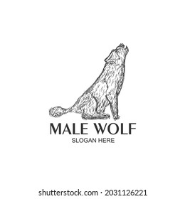 vector hand drawn wolf.hand drawn illustration of a barking wolf