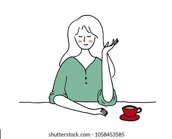 vector hand drawn woman drinking tea or coffee 