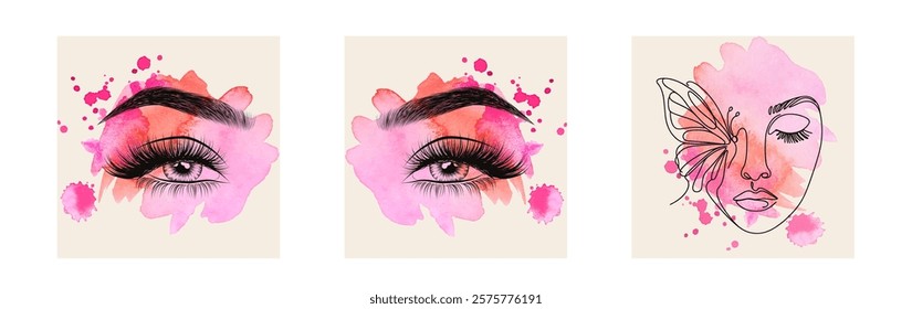 Vector Hand Drawn Woman s, Female Sexy Eyes, Perfectly Shaped Eyelashes, Eyebrows