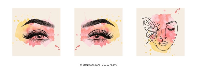 Vector Hand Drawn Woman s, Female Sexy Eyes, Perfectly Shaped Eyelashes, Eyebrows