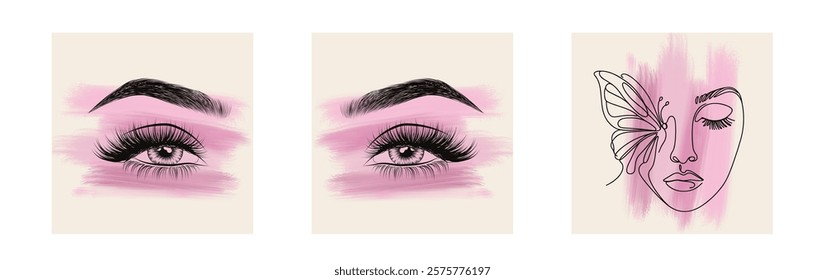 Vector Hand Drawn Woman s, Female Sexy Eyes, Perfectly Shaped Eyelashes, Eyebrows