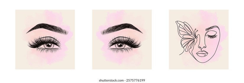Vector Hand Drawn Woman s, Female Sexy Eyes, Perfectly Shaped Eyelashes, Eyebrows