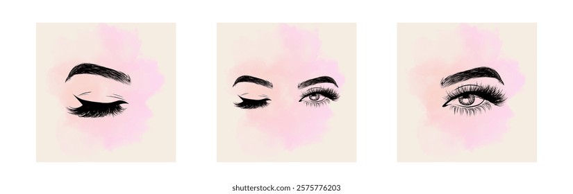 Vector Hand Drawn Woman s, Female Sexy Eyes, Perfectly Shaped Eyelashes, Eyebrows