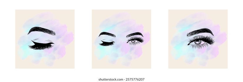 Vector Hand Drawn Woman s, Female Sexy Eyes, Perfectly Shaped Eyelashes, Eyebrows