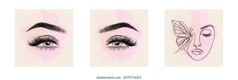 Vector Hand Drawn Woman s, Female Sexy Eyes, Perfectly Shaped Eyelashes, Eyebrows