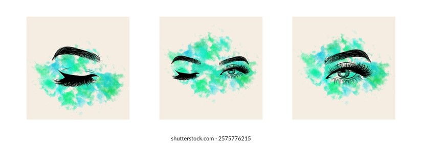 Vector Hand Drawn Woman s, Female Sexy Eyes, Perfectly Shaped Eyelashes, Eyebrows
