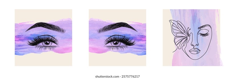 Vector Hand Drawn Woman s, Female Sexy Eyes, Perfectly Shaped Eyelashes, Eyebrows