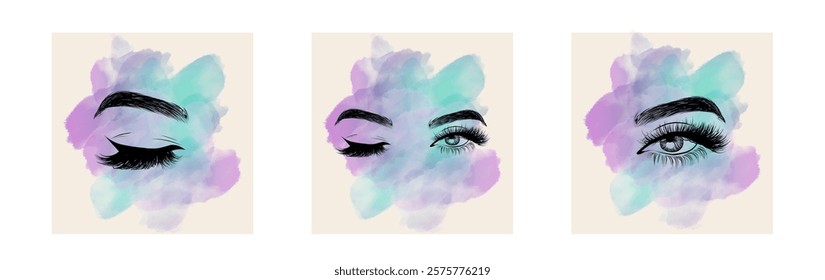 Vector Hand Drawn Woman s, Female Sexy Eyes, Perfectly Shaped Eyelashes, Eyebrows