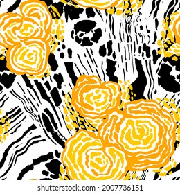 Vector hand drawn wood texture and 
mushrooms background. Illustrated by ink brush pen. Seamless texture template for print, textile design, fabric, home decor