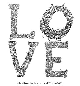 vector hand drawn word love for invitation, card, wedding decor