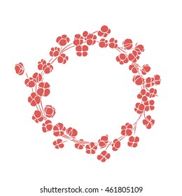 Vector hand drawn wreath of cotton flowers. Beautiful floral design, ink drawing