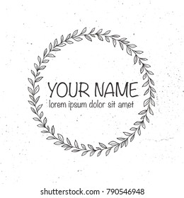 Vector hand drawn wreath logo template. Wedding, family, children photographer logotype. Vintage badge and icon. Hand sketched modern icon, label.
