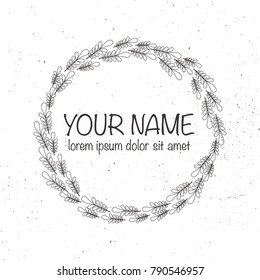Vector hand drawn wreath logo template. Wedding, family, children photographer logotype. Vintage badge and icon. Hand sketched modern icon, label.