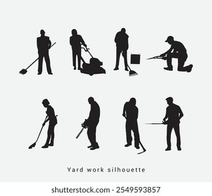 Vector hand drawn yard work silhouette set