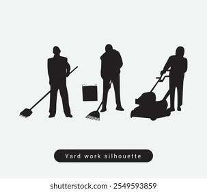 Vector hand drawn yard work silhouette set