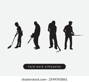 Vector hand drawn yard work silhouette set