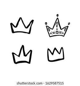 Vector hand drawn yellow crown set. Doodle cure illustration