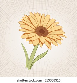 Flor amarilla dibujada a mano por vectores. Color global CMYK. 