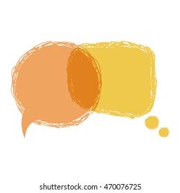 Vector hand drawn yellow and orange talking speech bubbles isolated on a white background. communication sign.