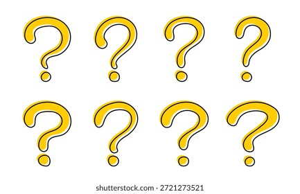 Vektorhandgezeichnetes gelbes Fragezeichen-Symbolset