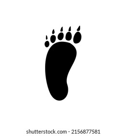 Vector hand drawn yeti bigfoot foot print isolated on white background