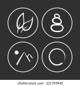 vector hand drawn zen icons set on black background