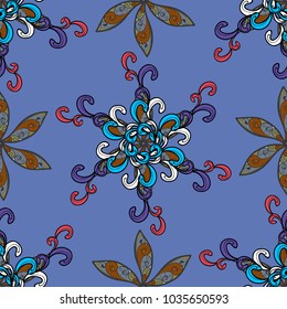 Vector Hand drawn zentangle floral blue, black and gray colors. Seamless pattern ethnic mandalas, doodle background circles. Blue, black and gray pattern.