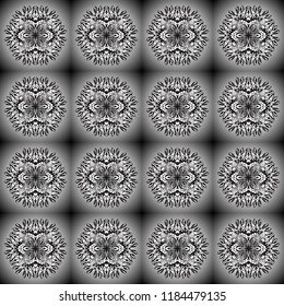 Vector Hand drawn zentangle floral gray and white colors. Ornamental pattern ethnic mandalas, doodle background circles. Gray and white pattern.