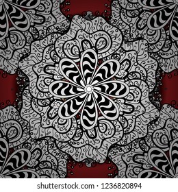 Vector Hand drawn zentangle floral black, red and white colors. Seamless pattern with abstract ornament.