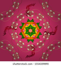 Vector Hand drawn zentangle floral brown and pink colors. Seamless pattern with abstract ornament.