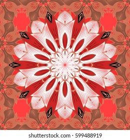 Vector Hand drawn zentangle floral colorful background. Seamless pattern ethnic mandalas, doodle background circles. Red pattern.